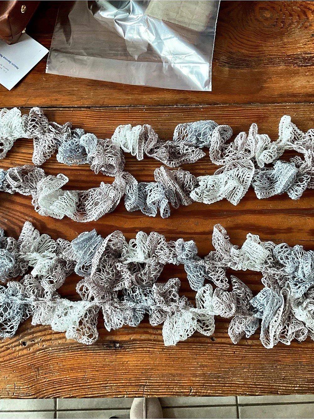 Gray, Rose & White Lace Thin scarves, set of 2 Homemade